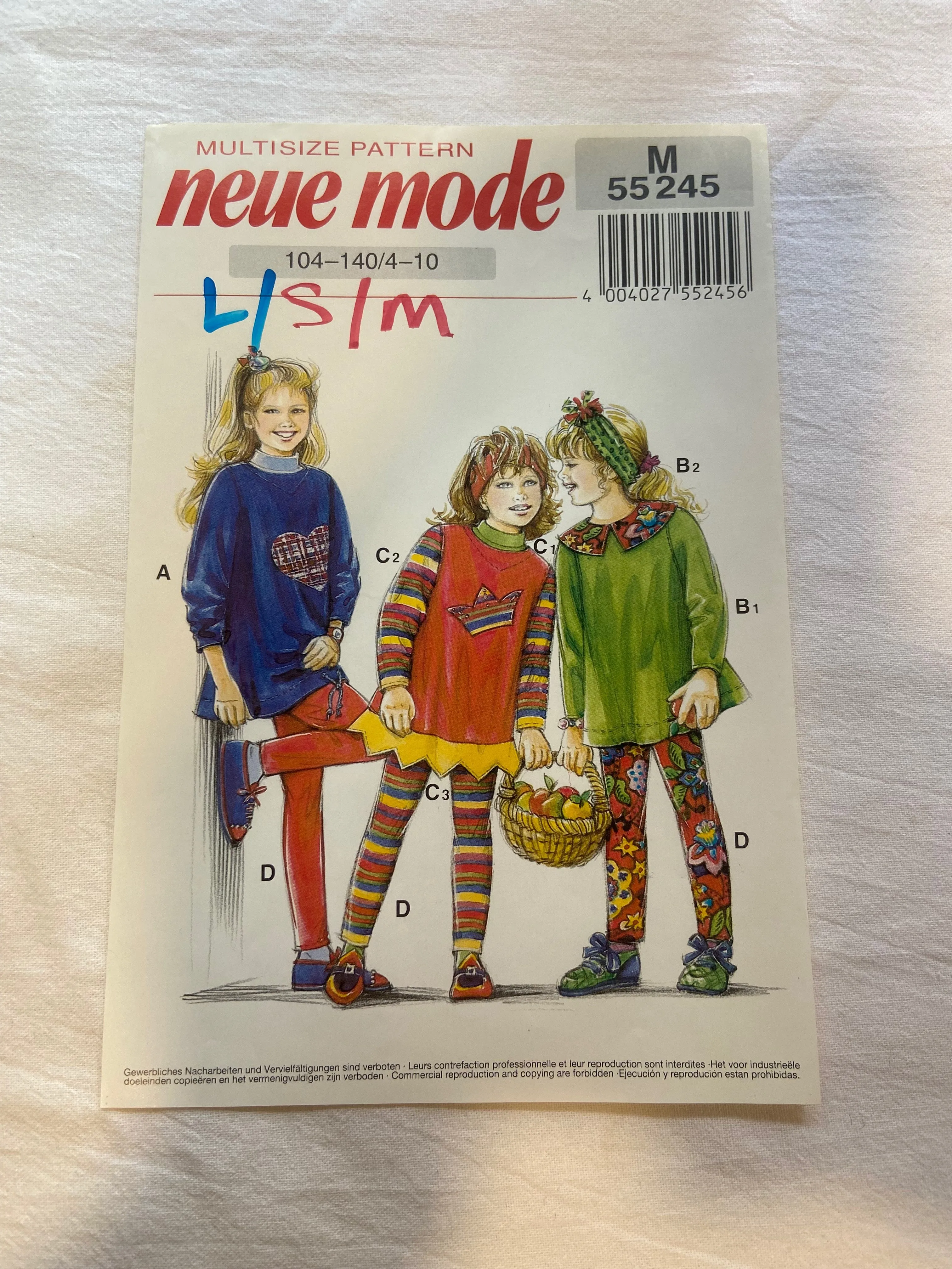 Neue Mode M 55245 Pattern UNCUT Girl's Pullover Knit Top & Leggings Sizes 4-10