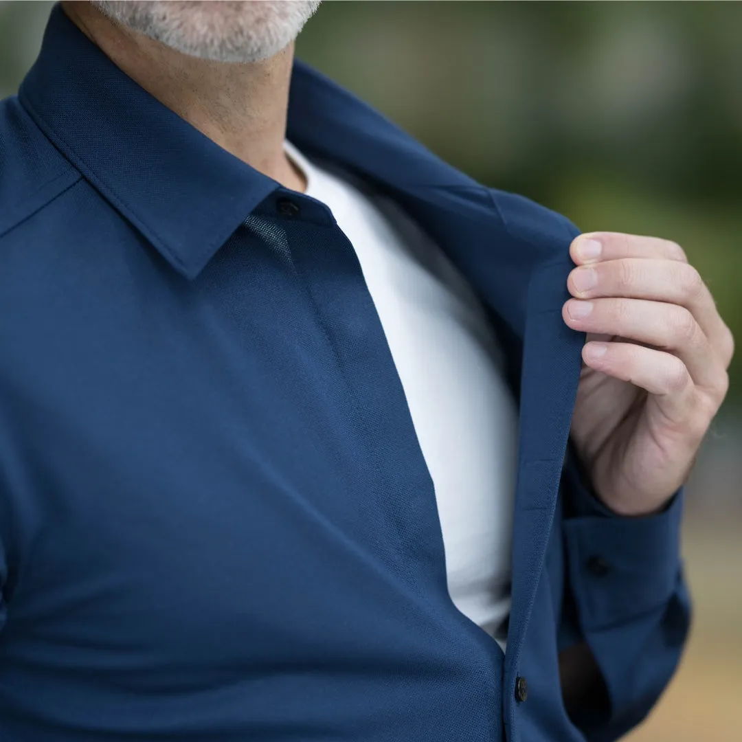 New! Adaptive True Navy Magnetic Front Long Sleeve Cooling Tech Polo with Pocket