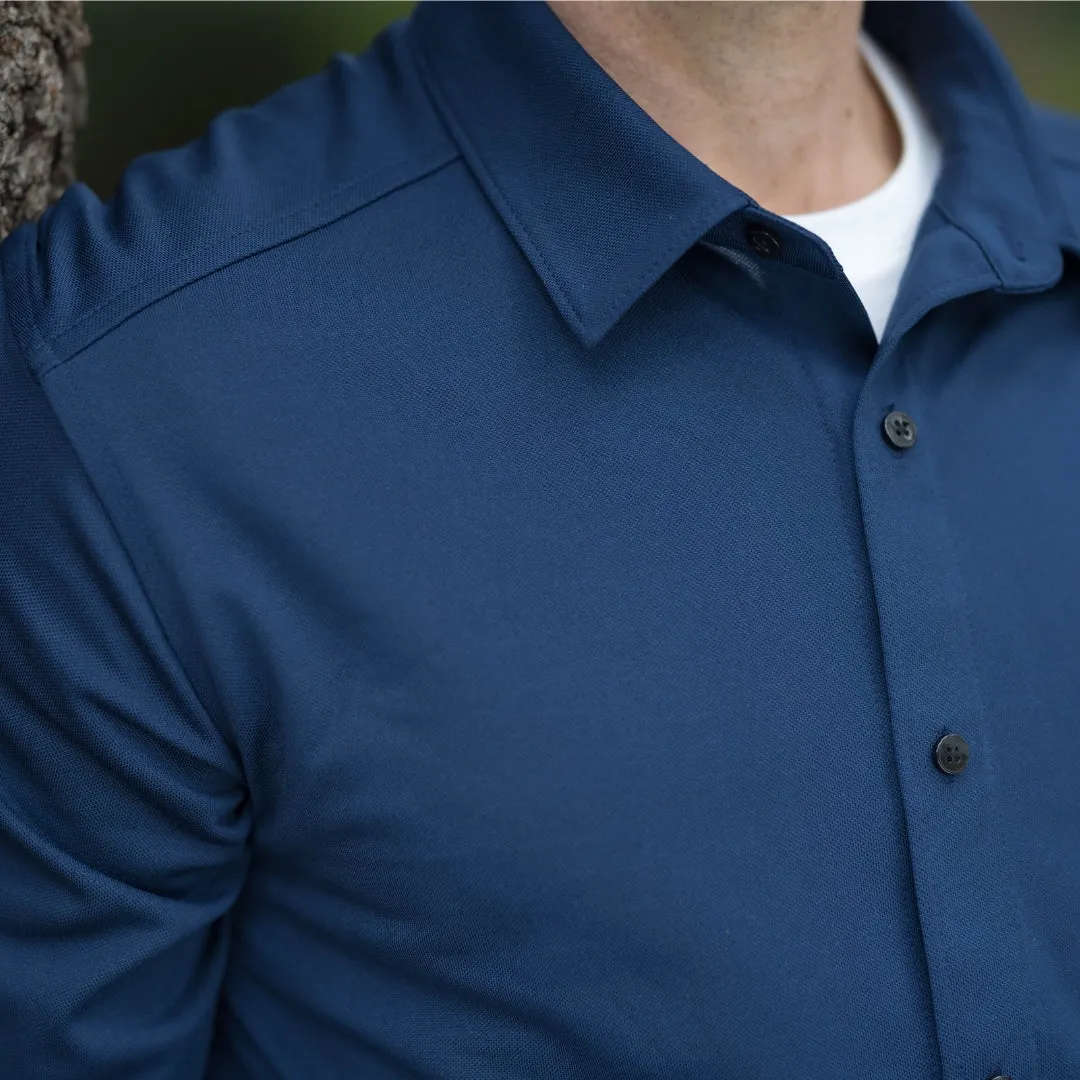 New! Adaptive True Navy Magnetic Front Long Sleeve Cooling Tech Polo with Pocket