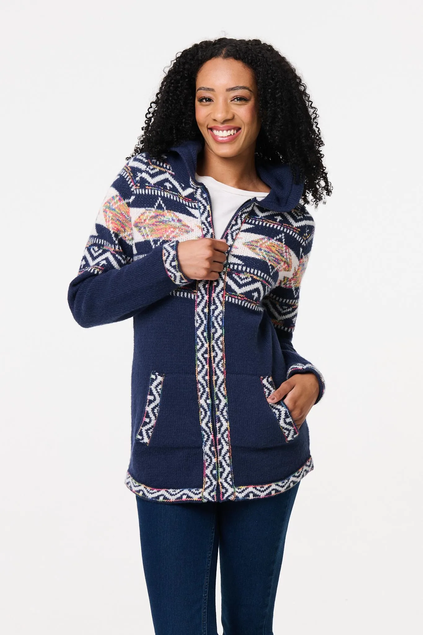 Nordic Print Zip Front Cardigan