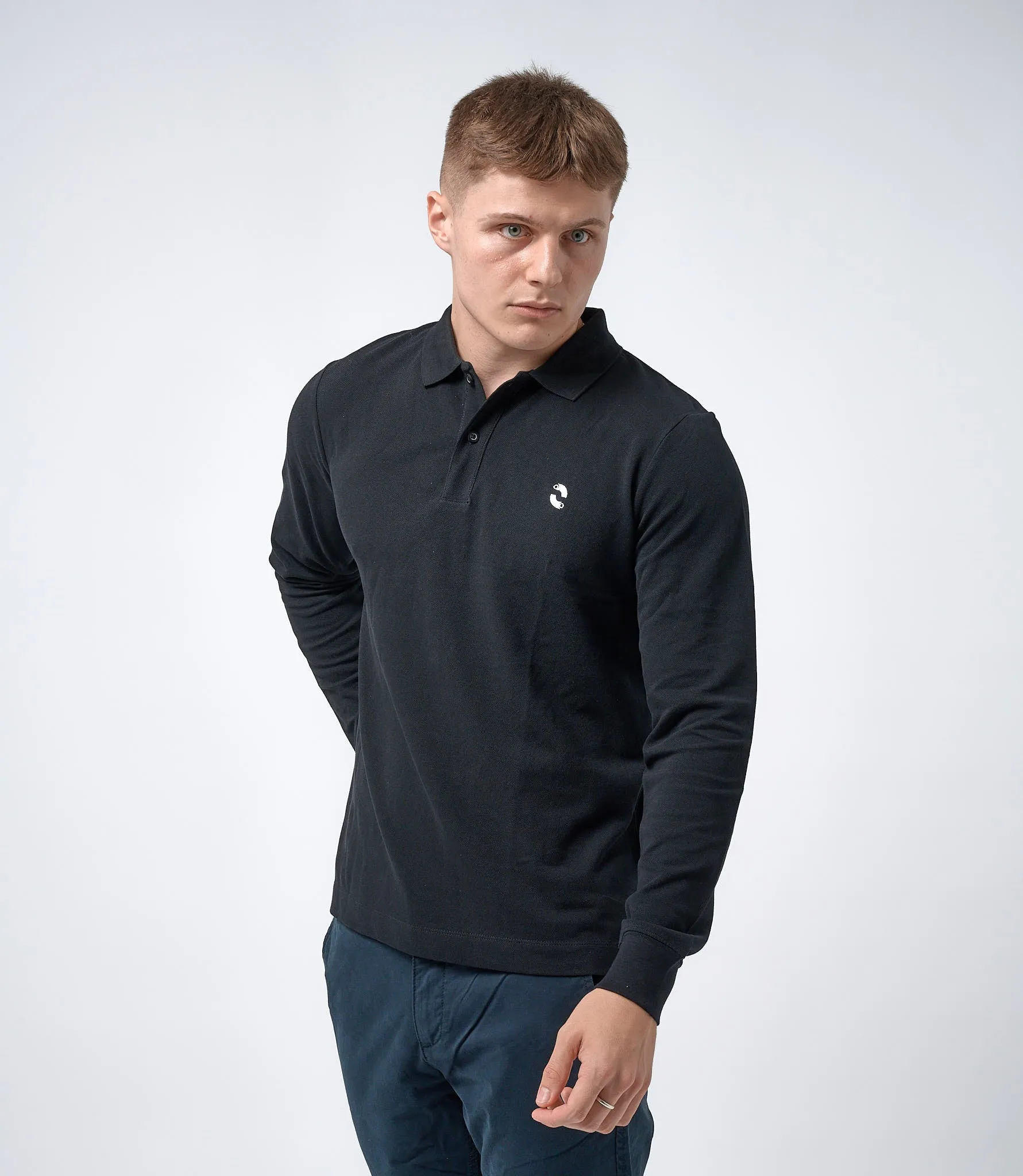 Omnitau Men's Pimlico Organic Cotton Long Sleeve Polo Shirt - Black