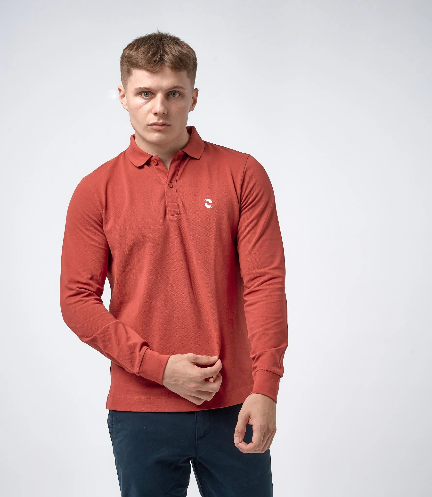 Omnitau Men's Pimlico Organic Cotton Long Sleeve Polo Shirt - Red