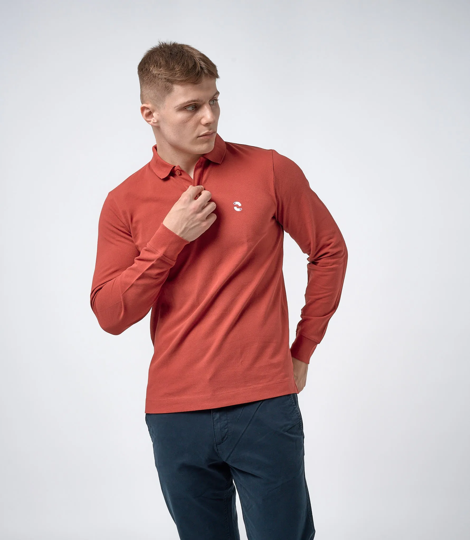 Omnitau Men's Pimlico Organic Cotton Long Sleeve Polo Shirt - Red