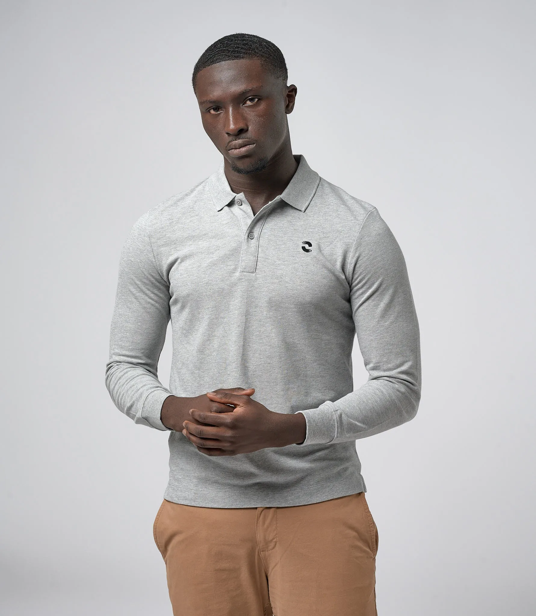 Omnitau Men's Prime Organic Cotton Long Sleeve Polo Shirt - Heather Grey