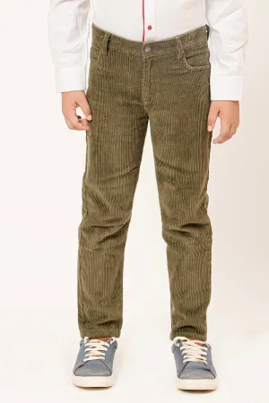 One Friday Varsity Chic Corduroy Green Trousers for Boys