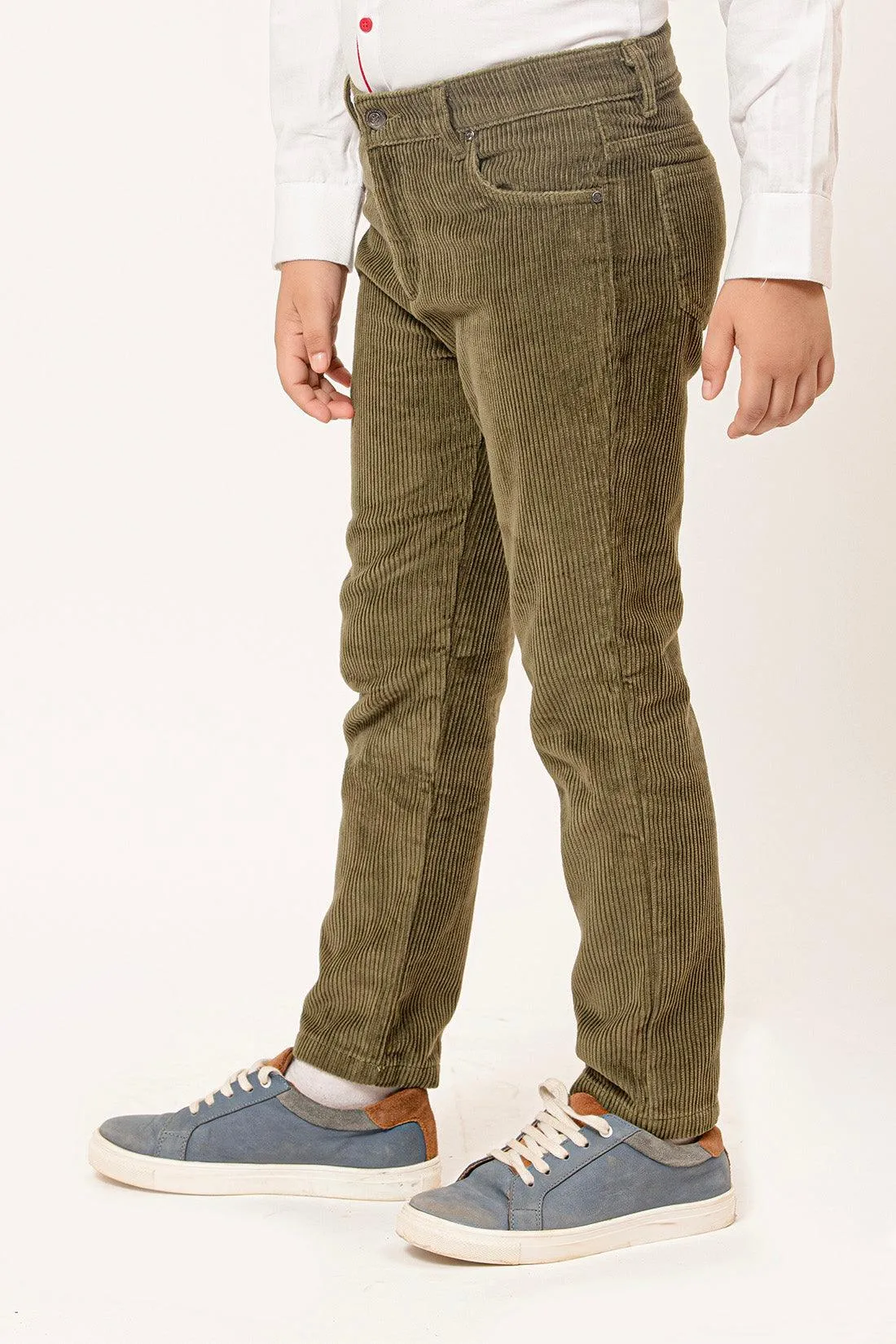 One Friday Varsity Chic Corduroy Green Trousers for Boys