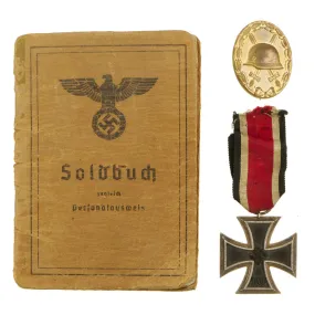 Original German WWII Named Soldbuch with Iron Cross 2nd Class & Gold Wound Badge - Gefr. Friedrich Walter