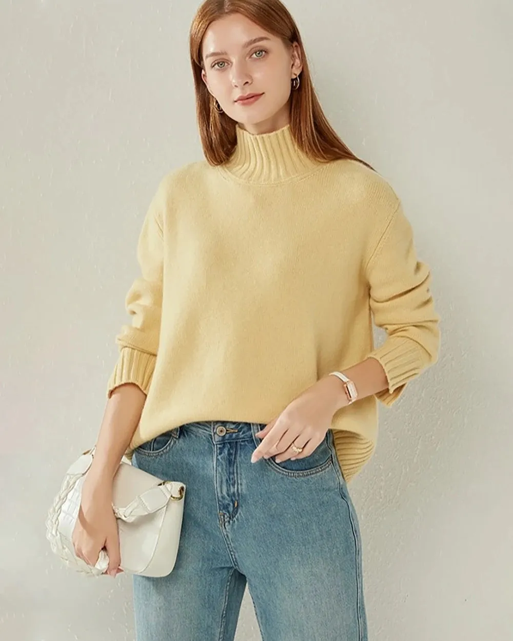 Oversized Mock-Neck Cashmere Sweater