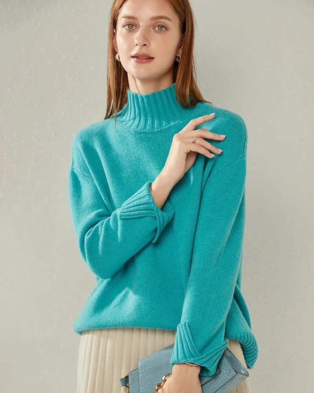 Oversized Mock-Neck Cashmere Sweater