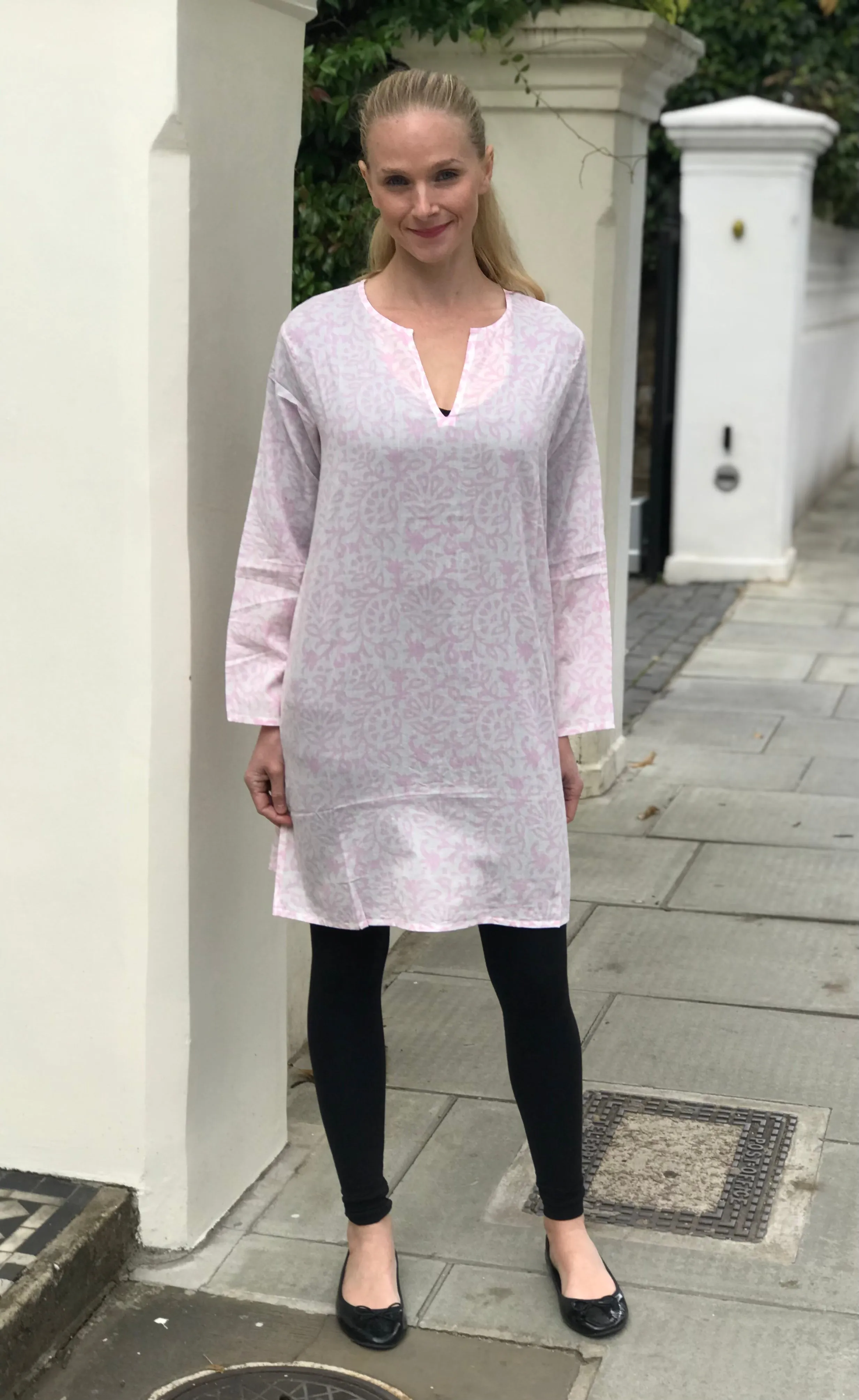 Pale Pink Hearts Cotton Kaftan