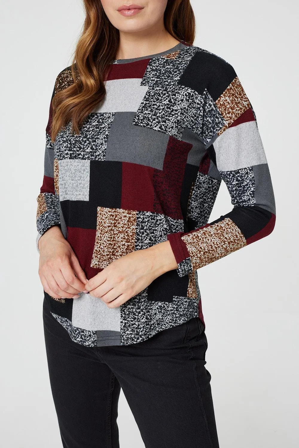 Patchwork Long Sleeve Relaxed Top