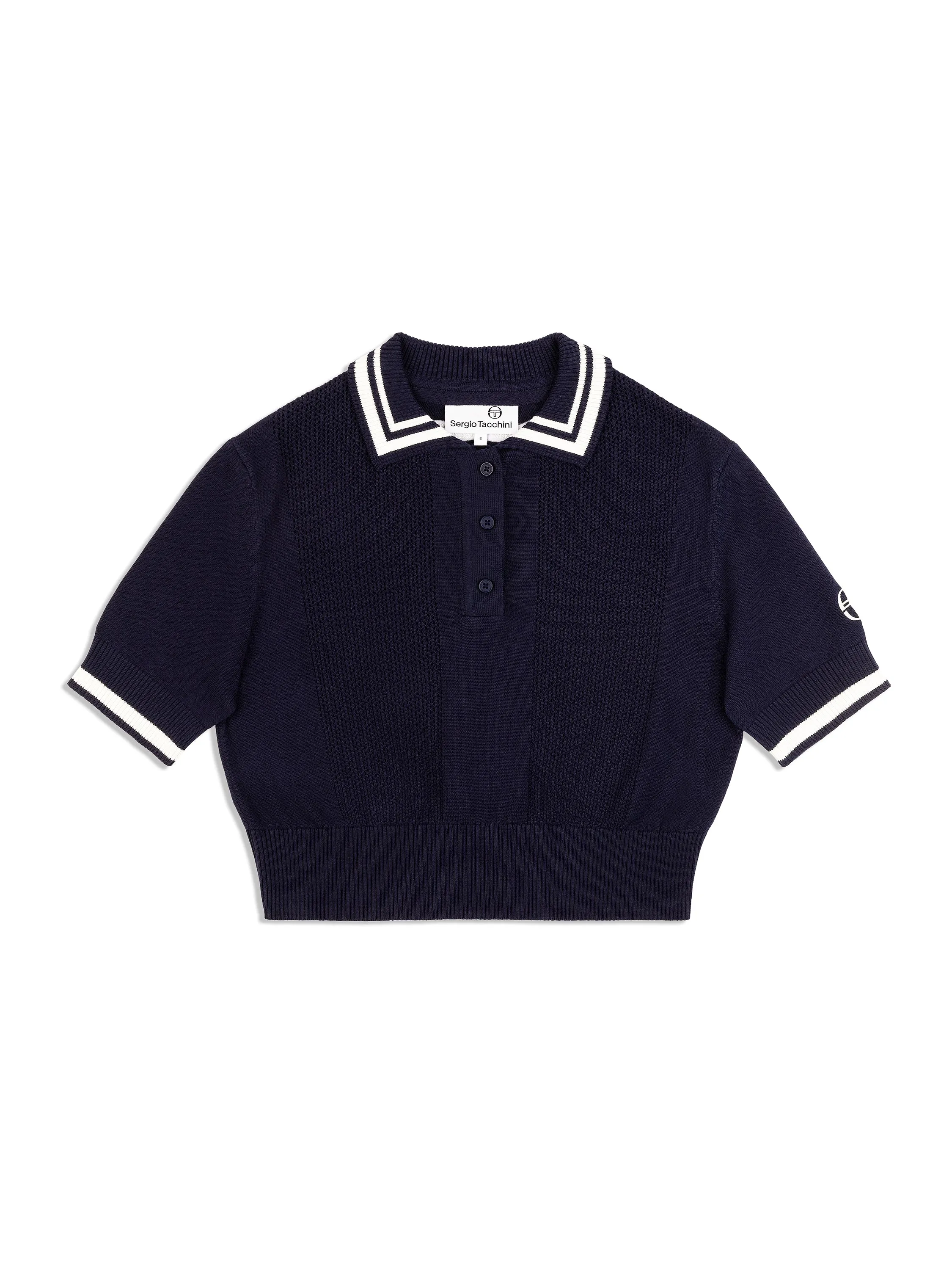 Perla Knit Cropped Polo- Maritime Blue