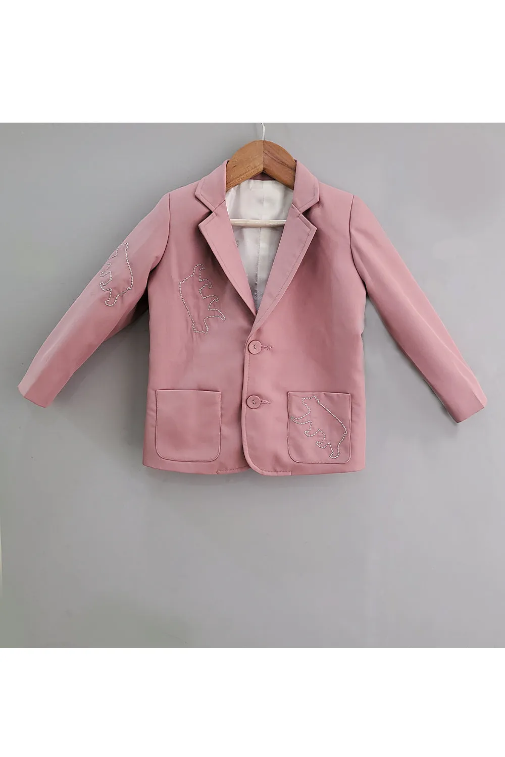 Pink Bear Outline Embroidered Blazer