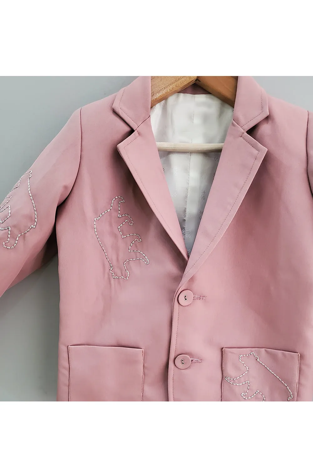 Pink Bear Outline Embroidered Blazer