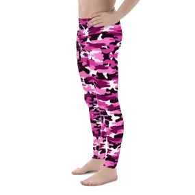 Pink Camo Print Men's Leggings, Purple Pink Sexy Meggings Running Tights-Made in USA/EU