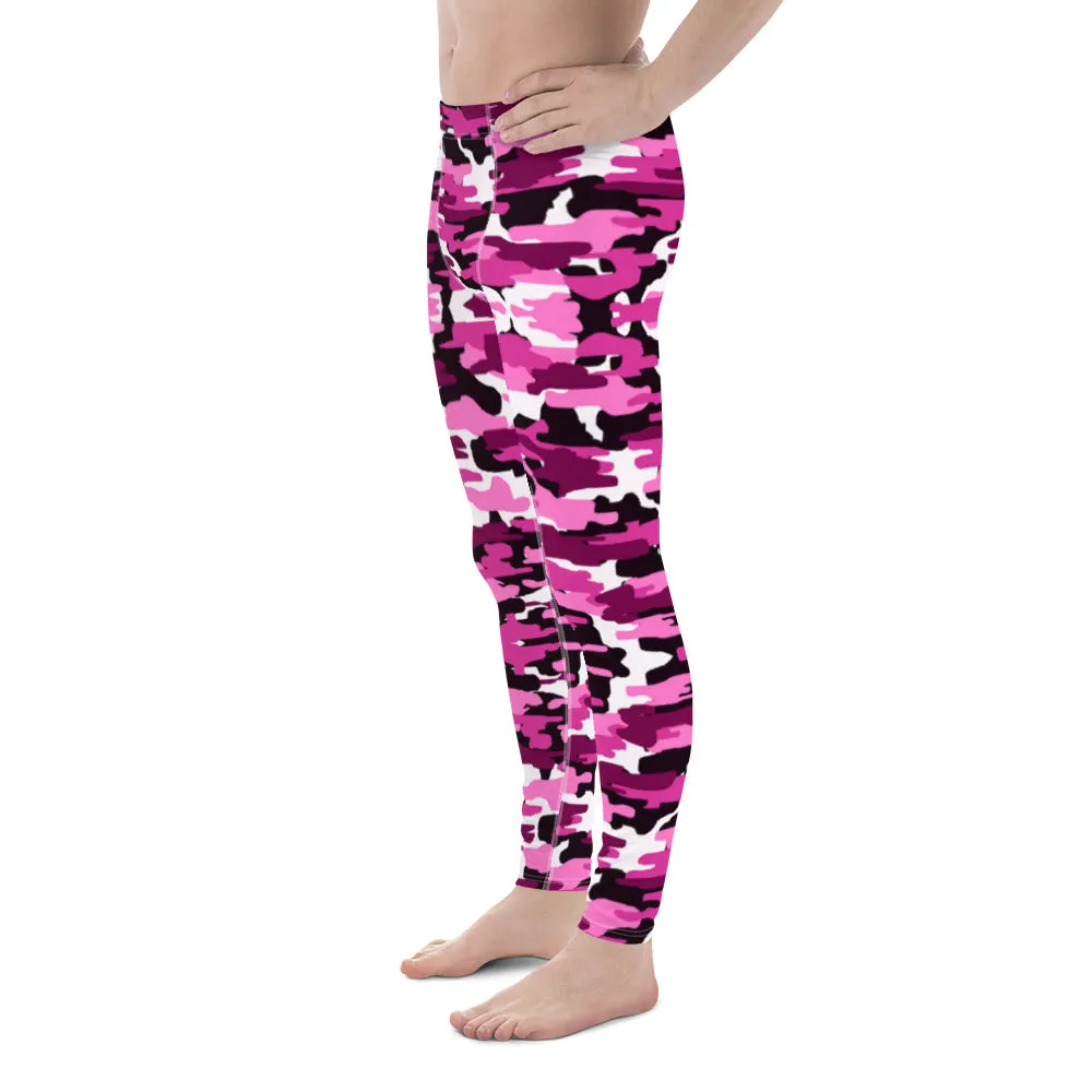 Pink Camo Print Men's Leggings, Purple Pink Sexy Meggings Running Tights-Made in USA/EU