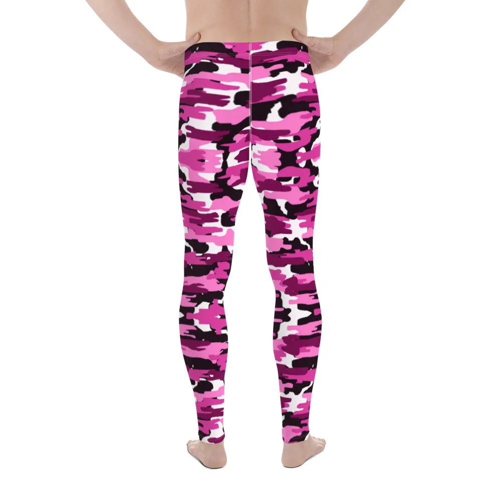 Pink Camo Print Men's Leggings, Purple Pink Sexy Meggings Running Tights-Made in USA/EU