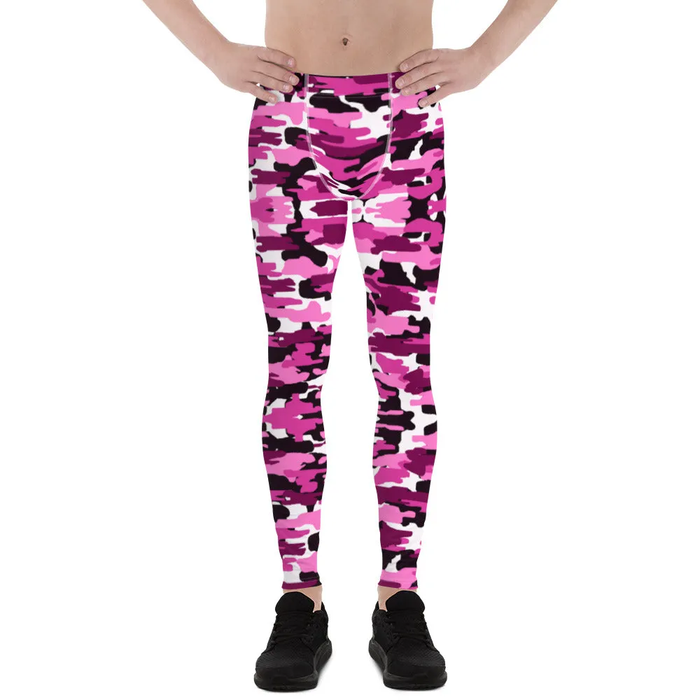 Pink Camo Print Men's Leggings, Purple Pink Sexy Meggings Running Tights-Made in USA/EU