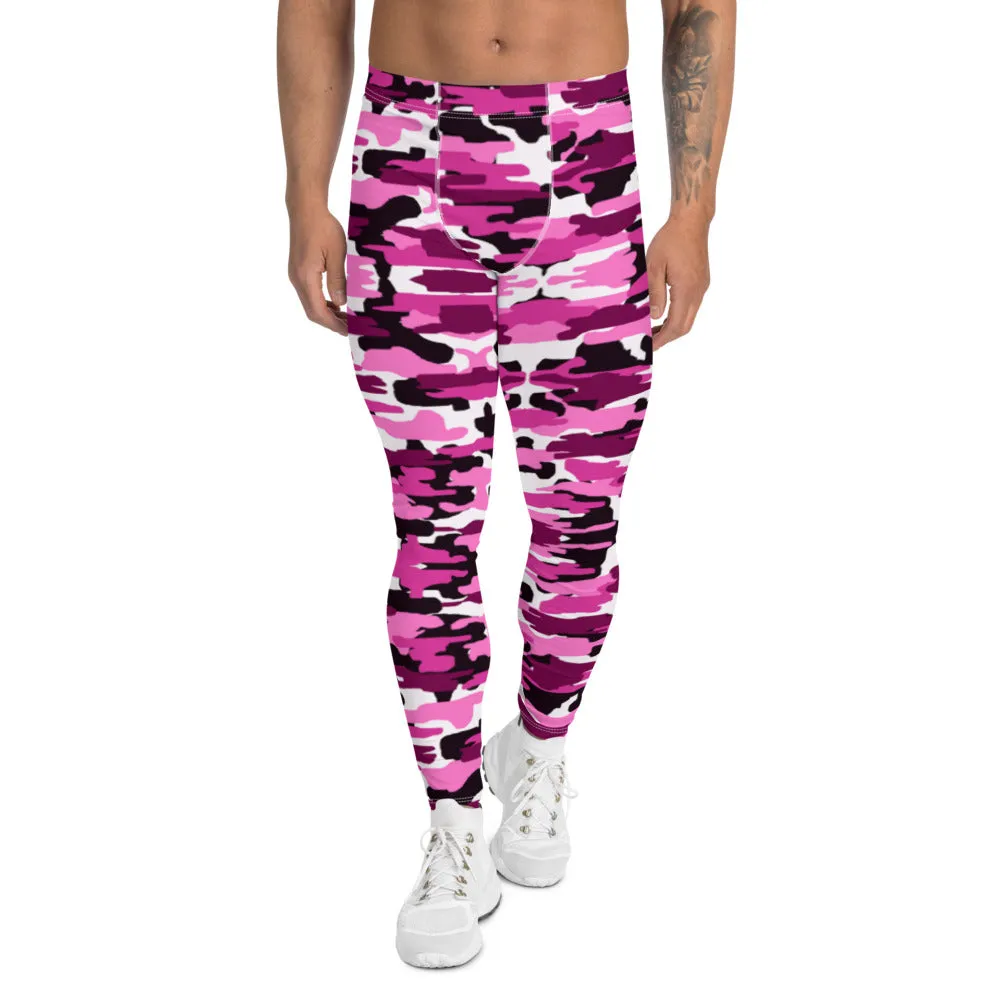 Pink Camo Print Men's Leggings, Purple Pink Sexy Meggings Running Tights-Made in USA/EU