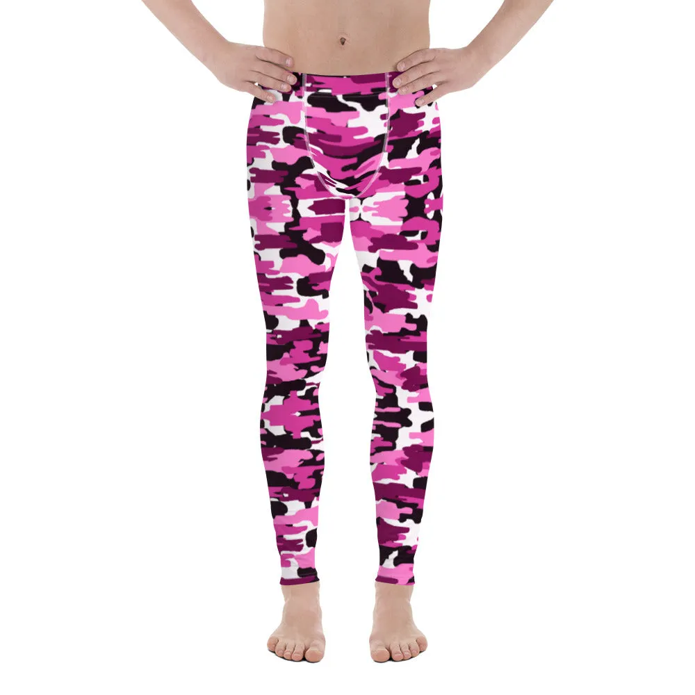 Pink Camo Print Men's Leggings, Purple Pink Sexy Meggings Running Tights-Made in USA/EU