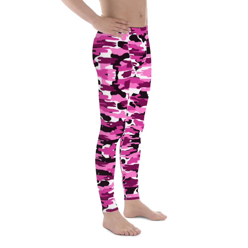 Pink Camo Print Men's Leggings, Purple Pink Sexy Meggings Running Tights-Made in USA/EU