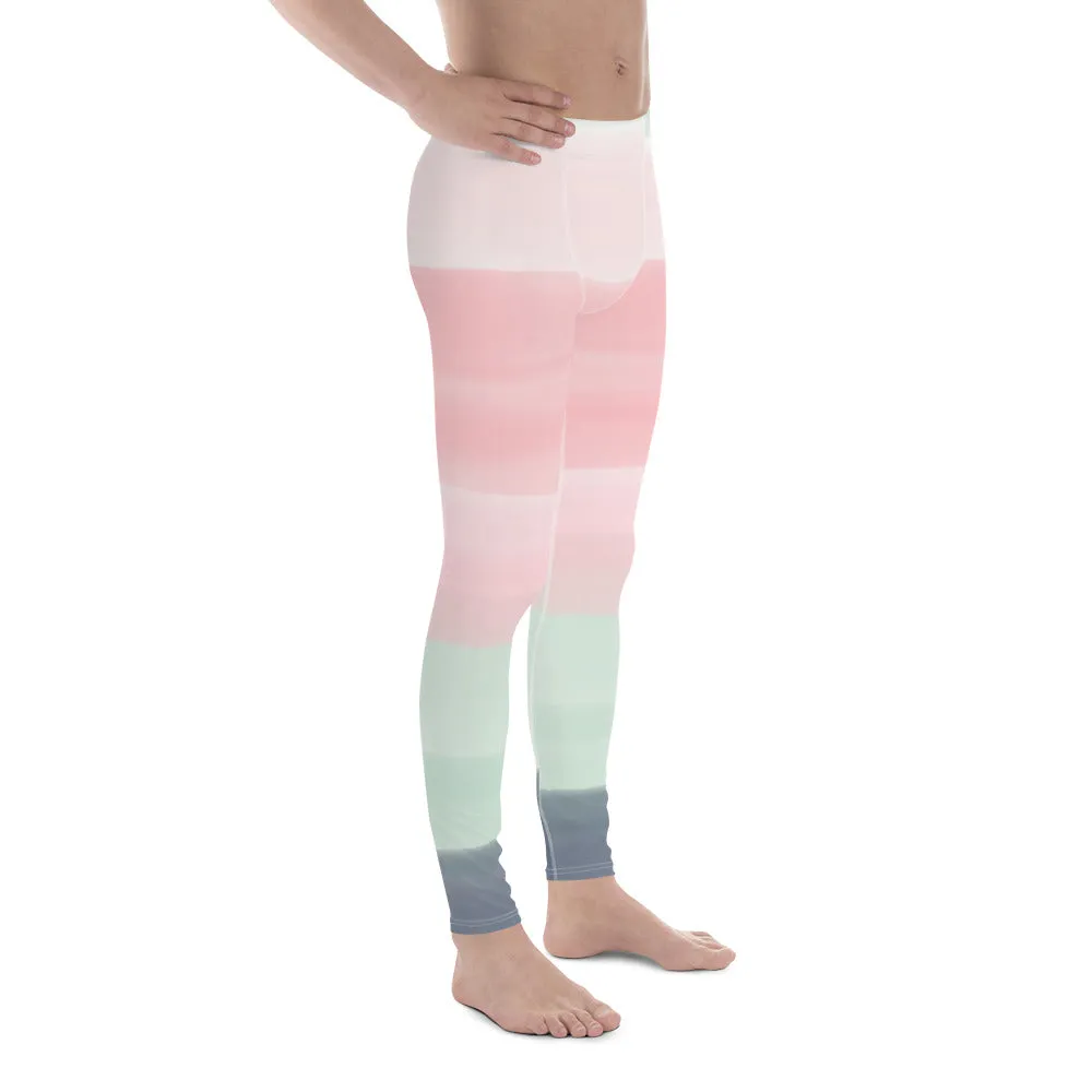 Pink Green Stripes Men's Leggings, Pastel Best Striped Colors Men's Leggings, Colorful Gym Pastel Pink Stripes Tights For Men - Made in USA/EU/MX