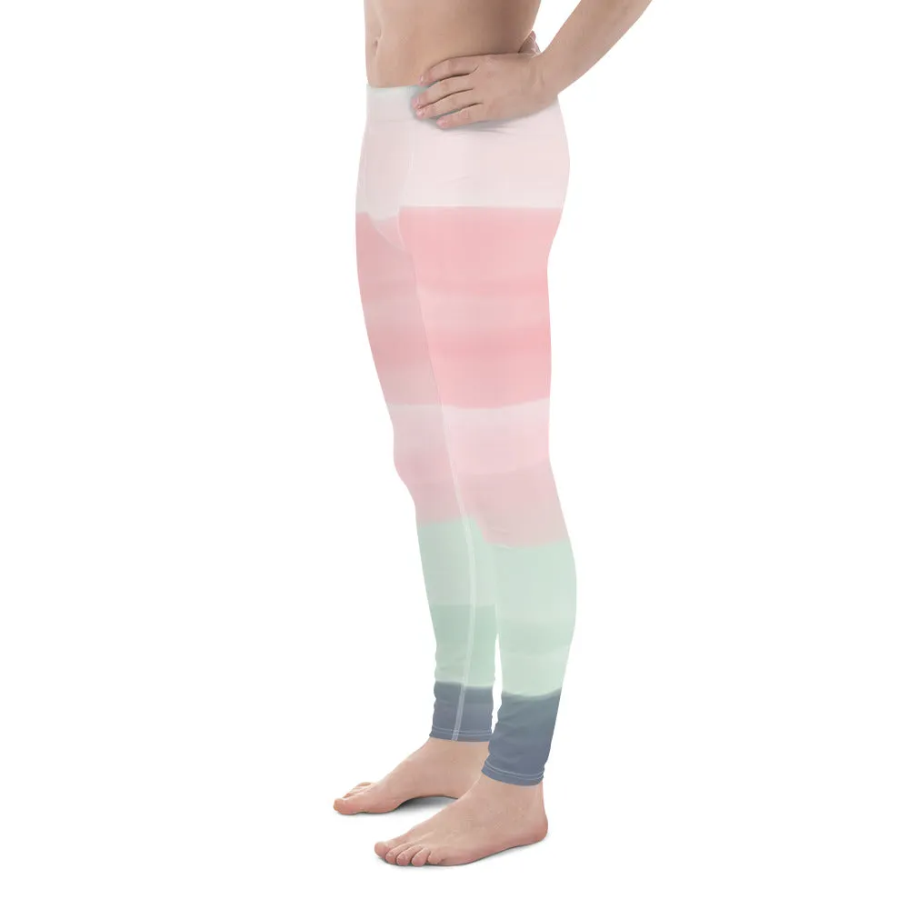 Pink Green Stripes Men's Leggings, Pastel Best Striped Colors Men's Leggings, Colorful Gym Pastel Pink Stripes Tights For Men - Made in USA/EU/MX