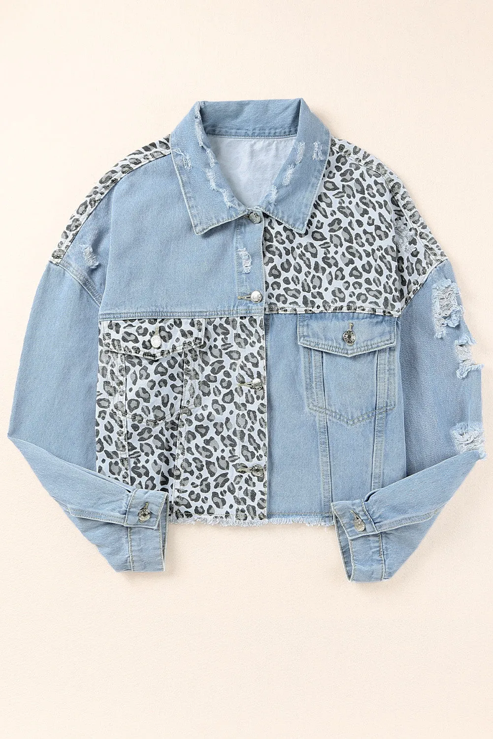 Plus Size Leopard Denim Cropped Jacket