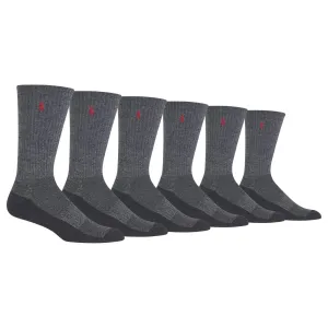 POLO RALPH LAUREN 6-Pack Men's Marled Athletic Crew Socks, Charcoal,10-13