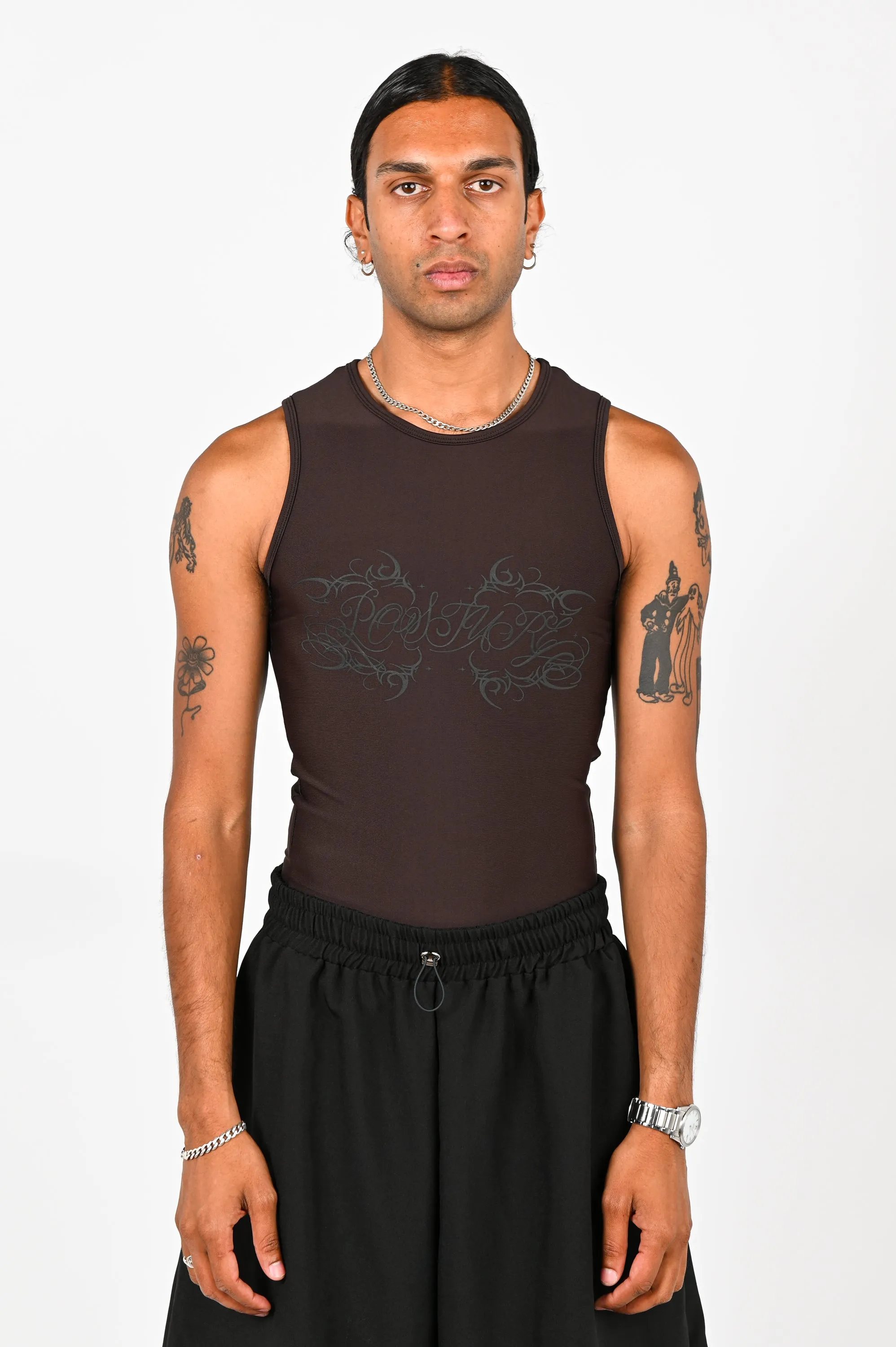 Posture Graphic Compression Tank in Brown