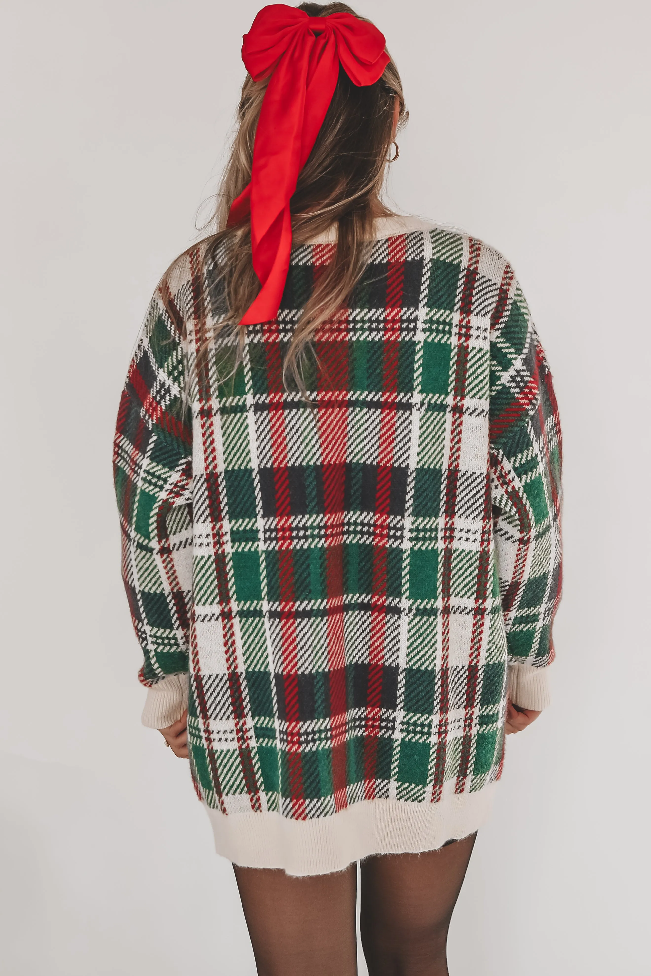 PRE-ORDER SHIPS 12/1 Feeling Festive And Fine Red And Green Holiday Plaid Sweater Dress