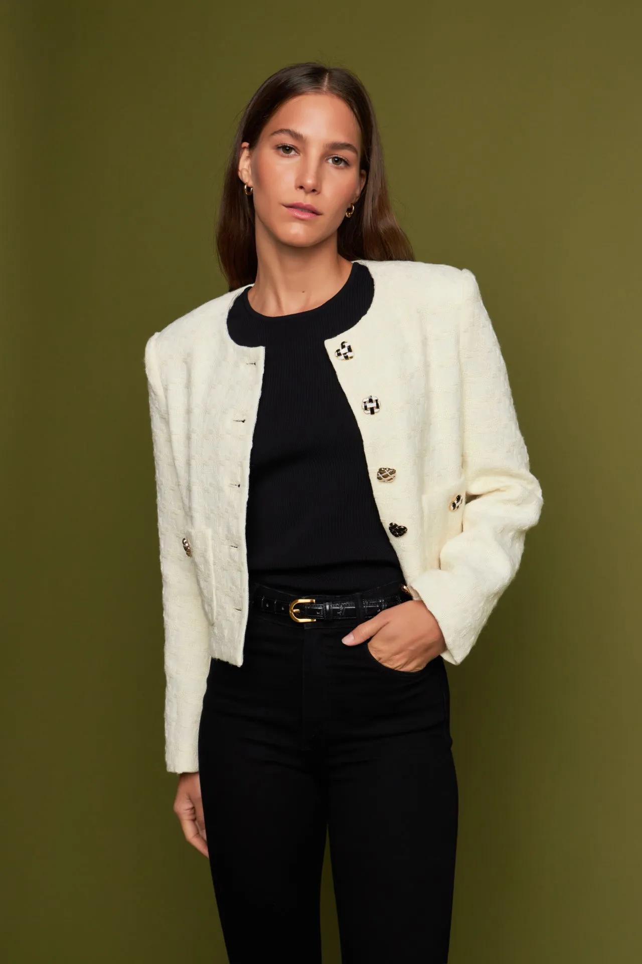 Premium Houndstooth Cropped Jacket