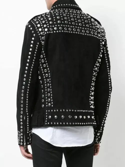 Punk Men Black Suede Studded Jacket