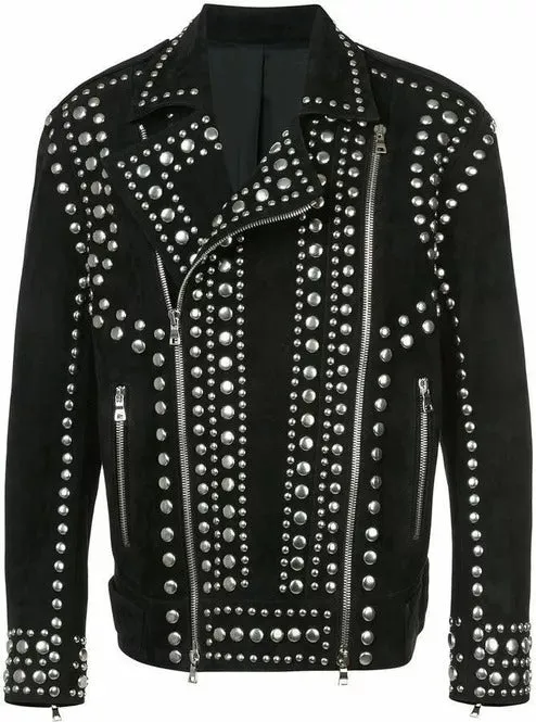 Punk Men Black Suede Studded Jacket