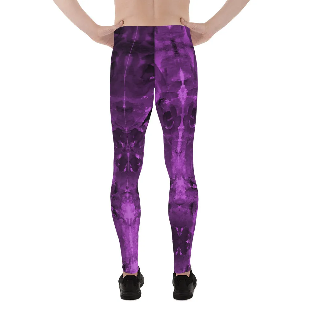 Purple Floral Men's Leggings, Abstract Print Meggings Compression Run Tights-Made in USA/EU