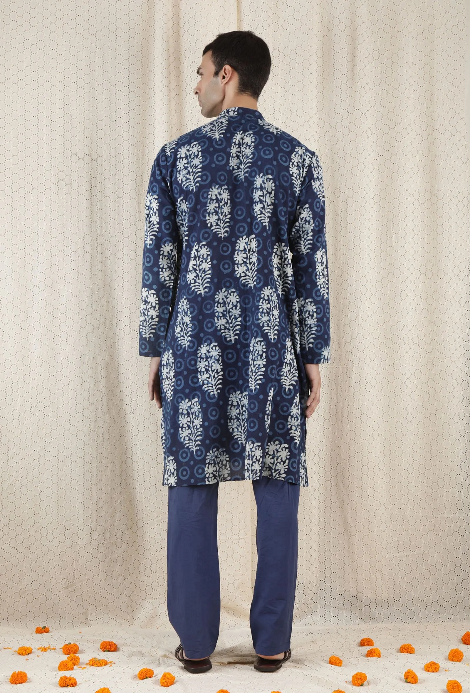 Pushkar Cotton Indigo Long Kurta