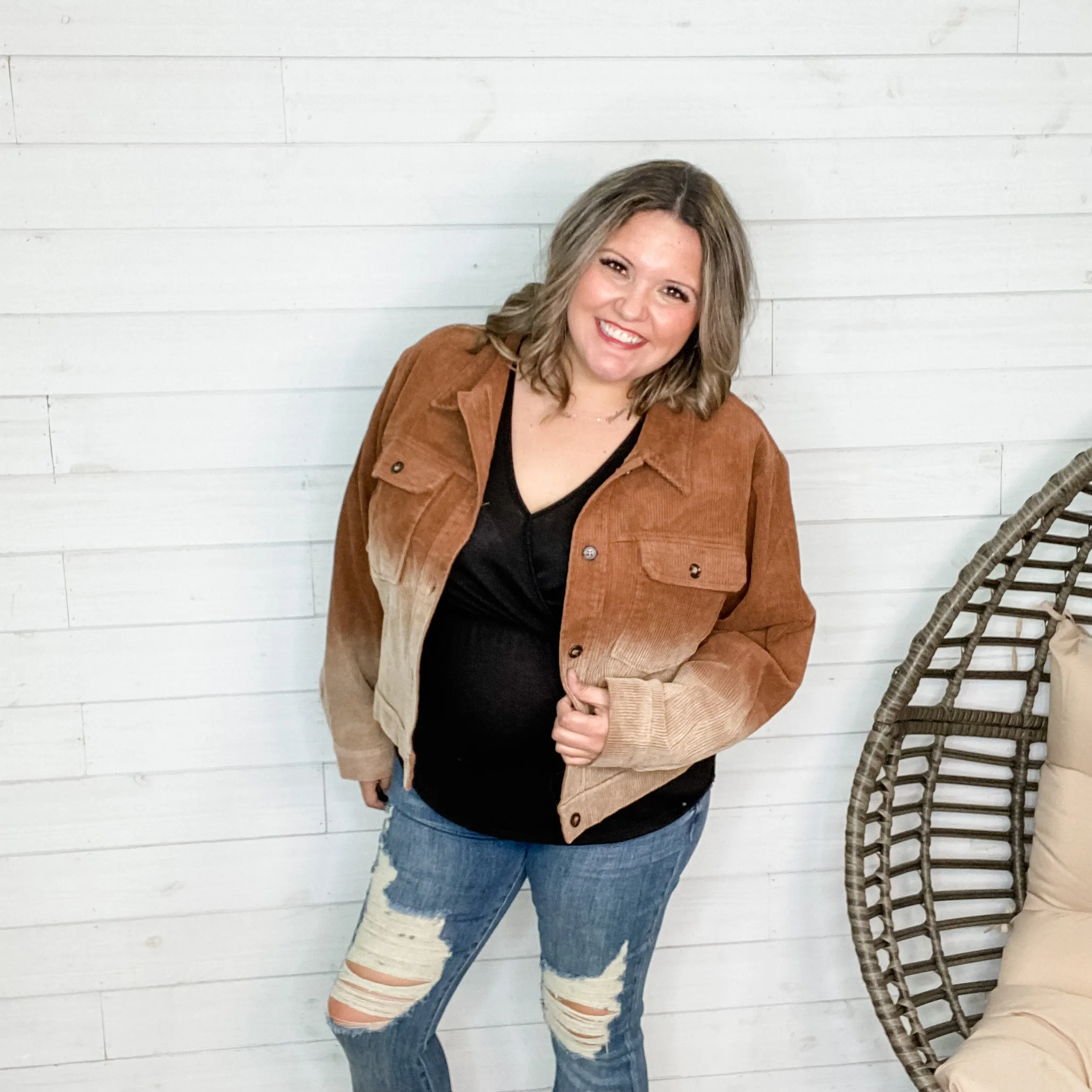 "Layne" Corduroy Crop Jacket (Brown)