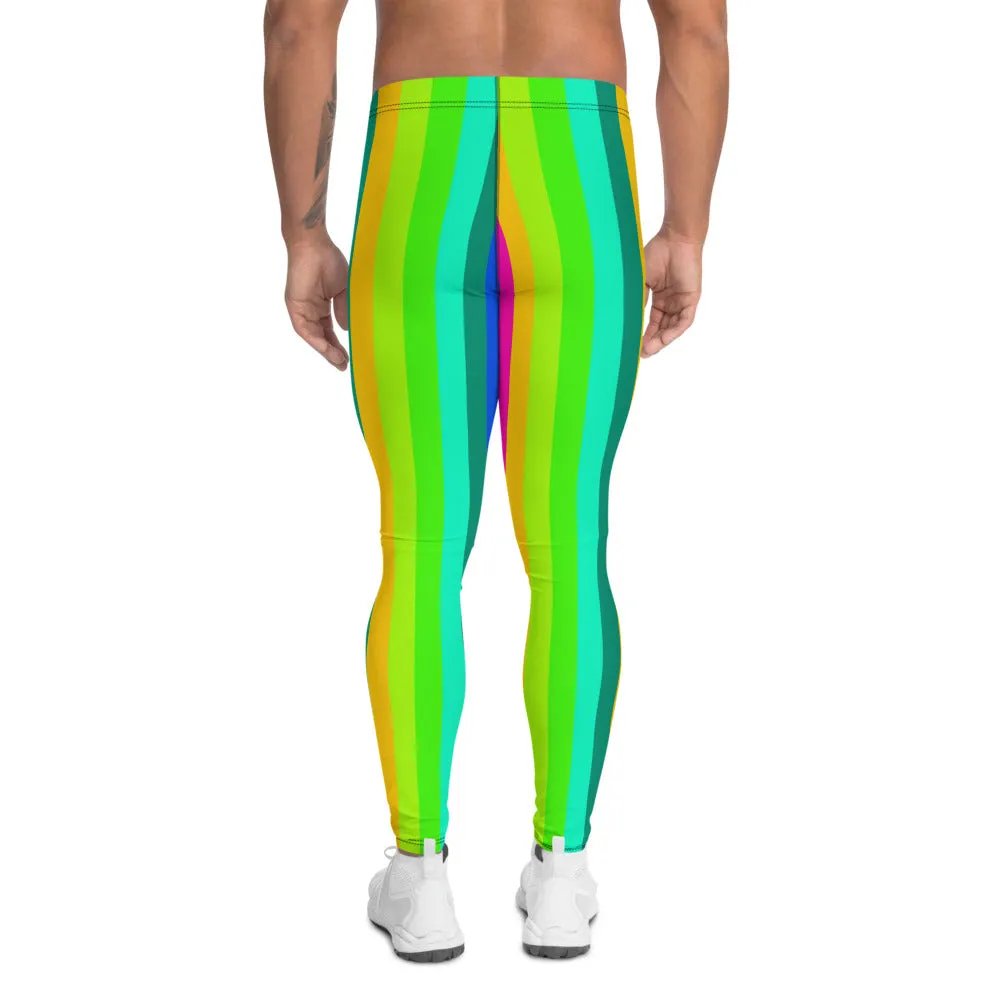 Rainbow Striped Men's Leggings, Vertical Print Colorful Gay Pride Meggings-Made in USA/EU