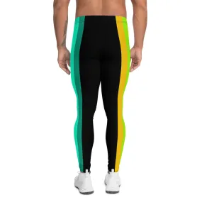 Rainbow Striped Print Men's Leggings, Black Colorful Fun Gay Pride Tights-Made in USA/EU