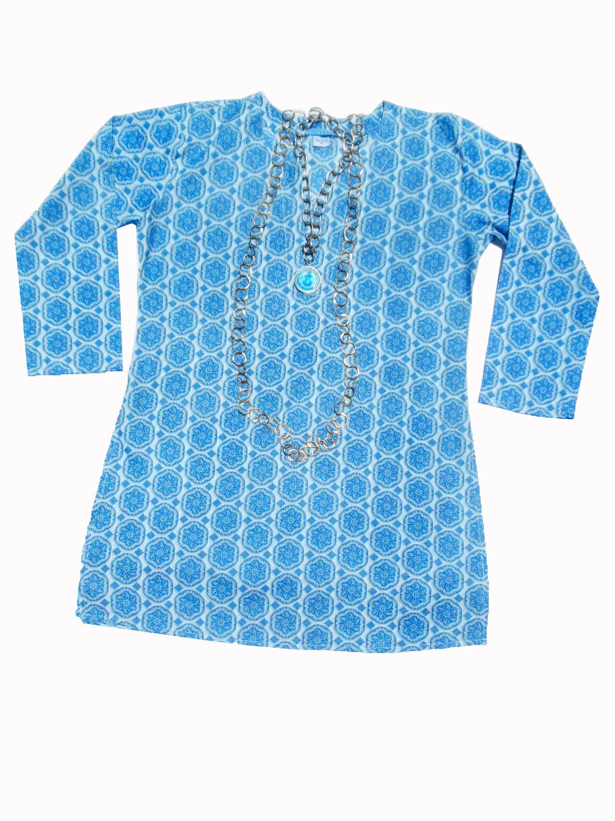 Raja Cotton Tunic  Blue White Medallion