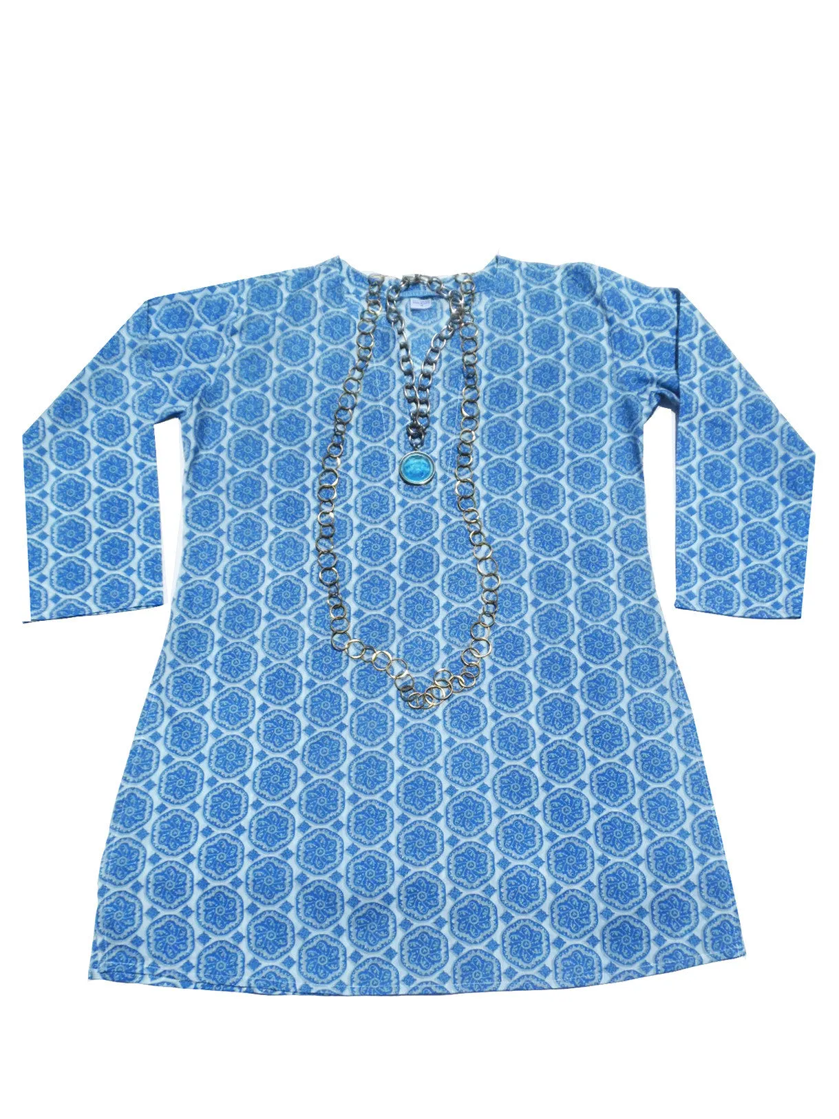 Raja Cotton Tunic  Blue White Medallion