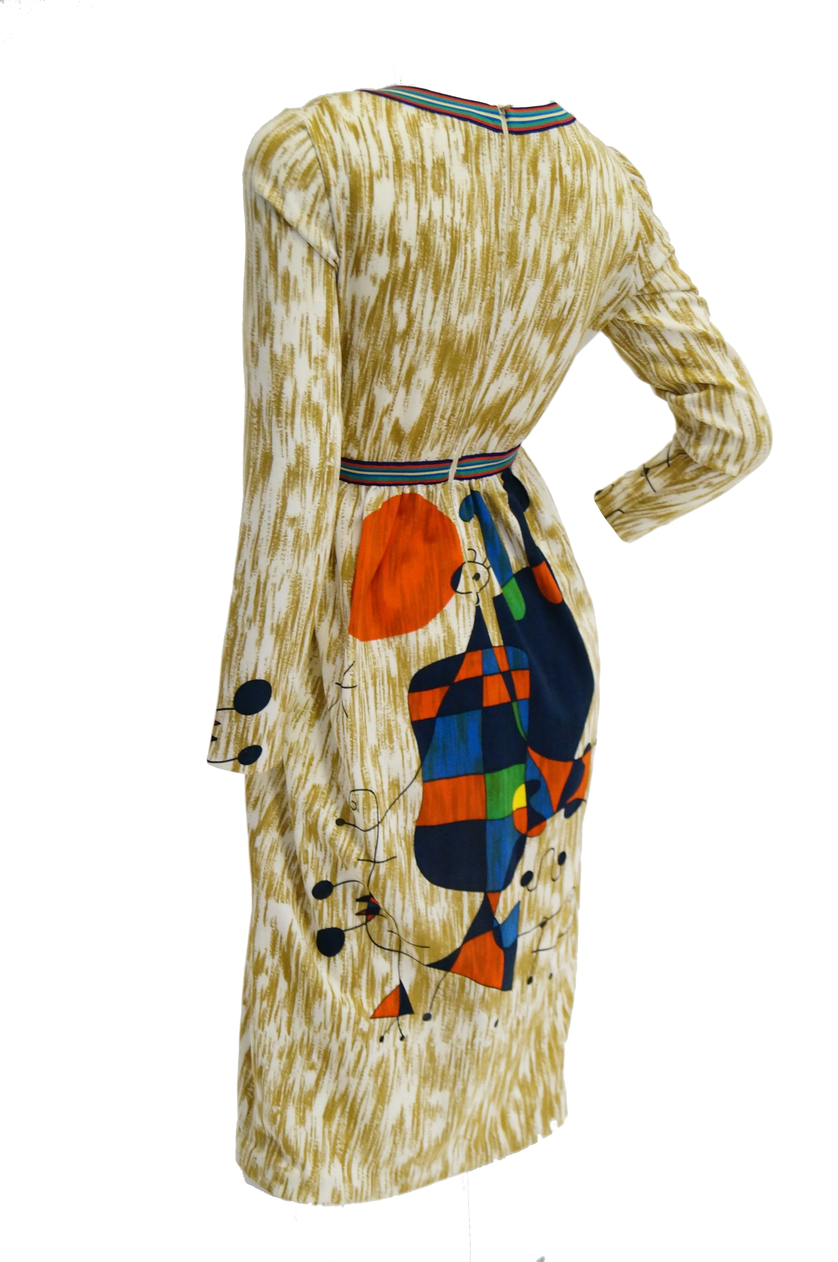 Rare 1960s Goldworm Italian Knit Dress with Miró "Upside Down Figures" Print