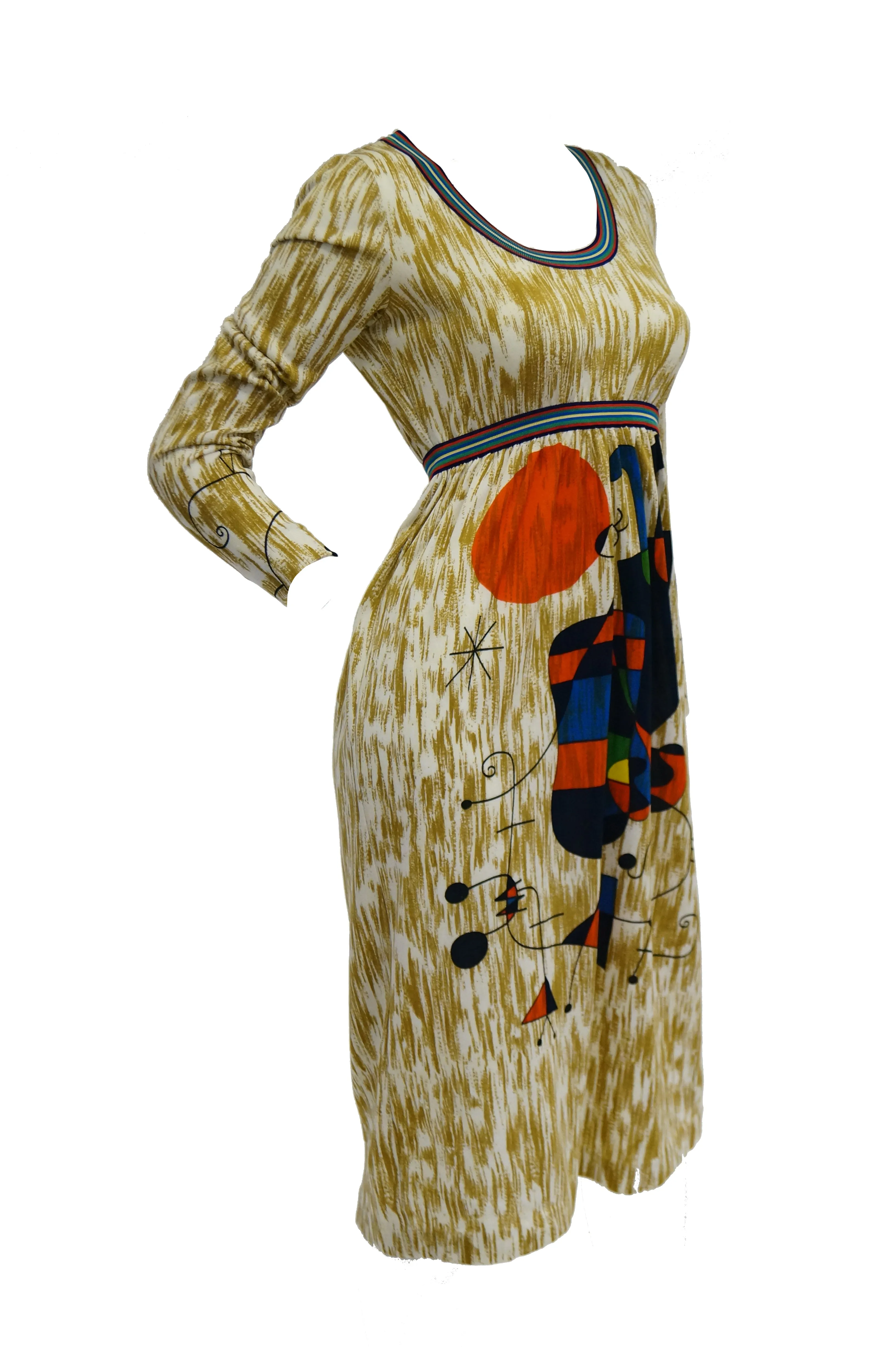 Rare 1960s Goldworm Italian Knit Dress with Miró "Upside Down Figures" Print