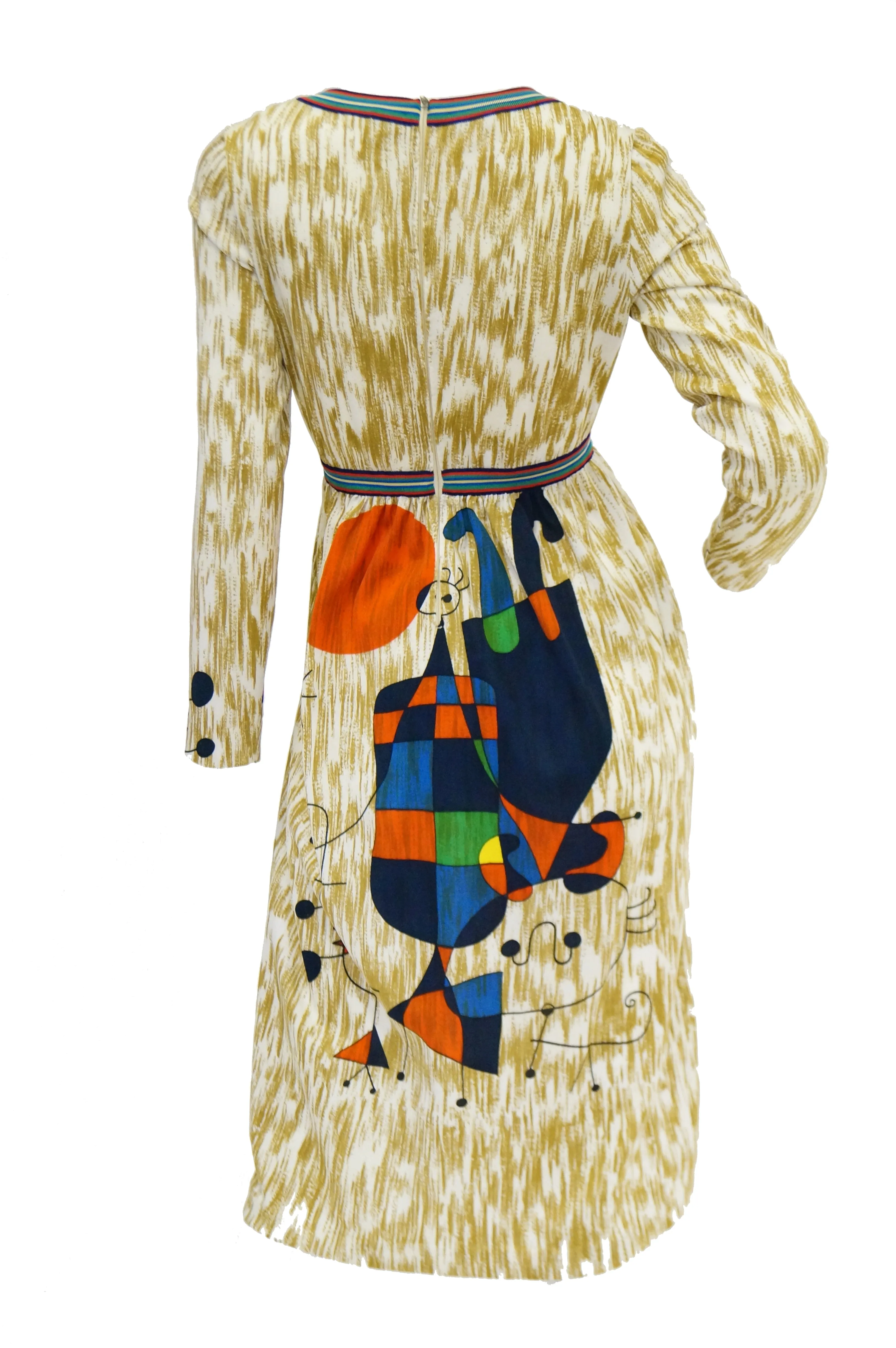 Rare 1960s Goldworm Italian Knit Dress with Miró "Upside Down Figures" Print