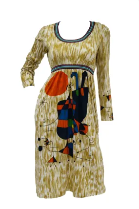 Rare 1960s Goldworm Italian Knit Dress with Miró "Upside Down Figures" Print