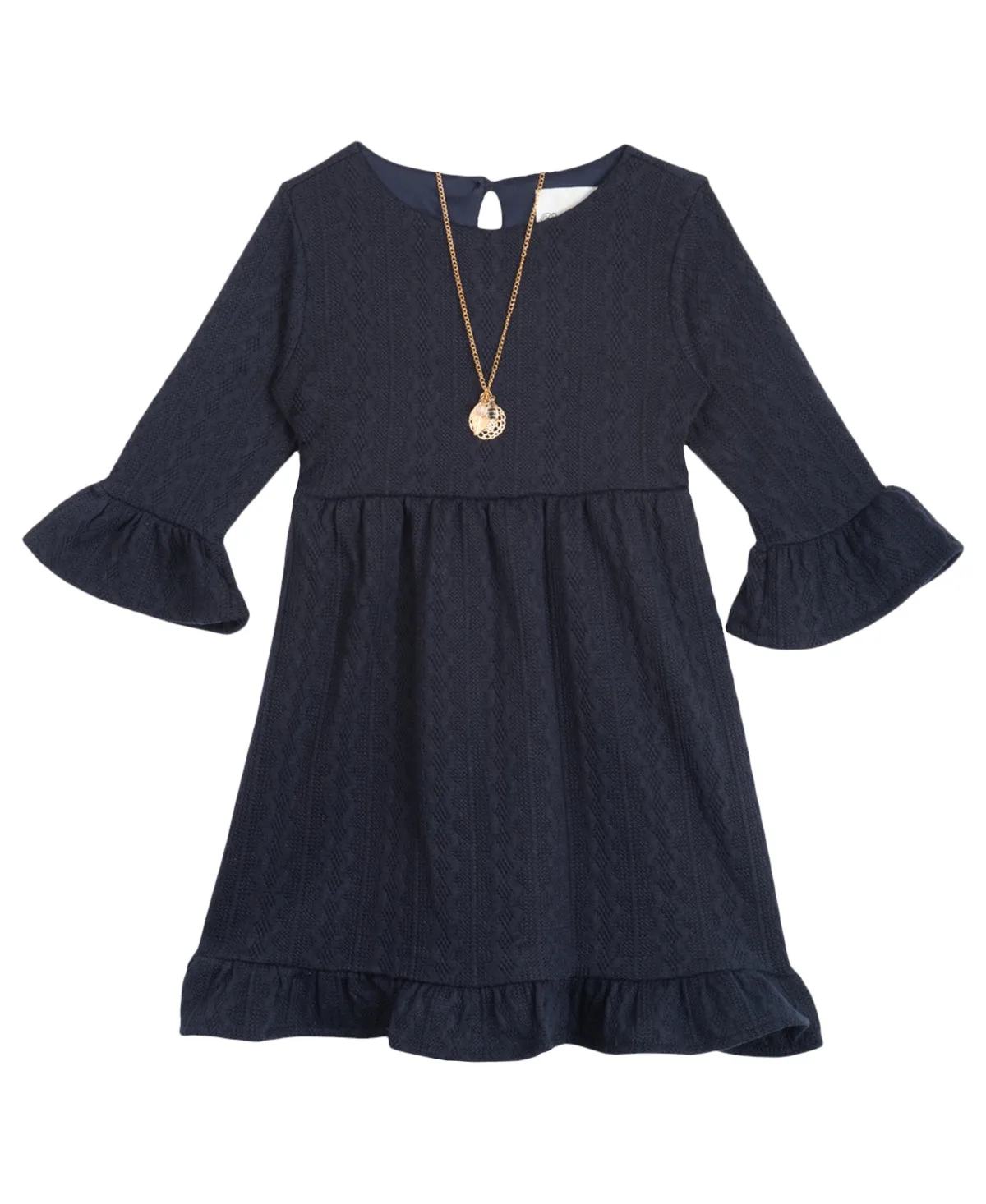 Rare Editions Toddler Girls Bell Sleeve Knit Dress - Navy