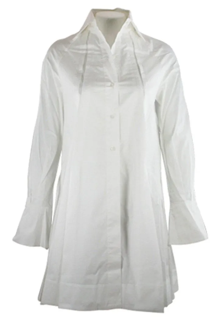 Ravel Fashion Flared Sleeves Spread Neck Collar on an Extra Long White Tunic Top