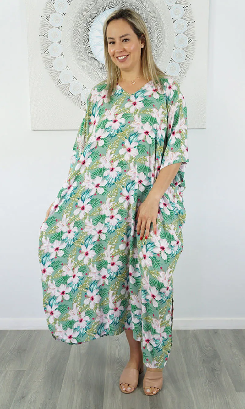 Rayon Premium Kaftan Long Fan Flower