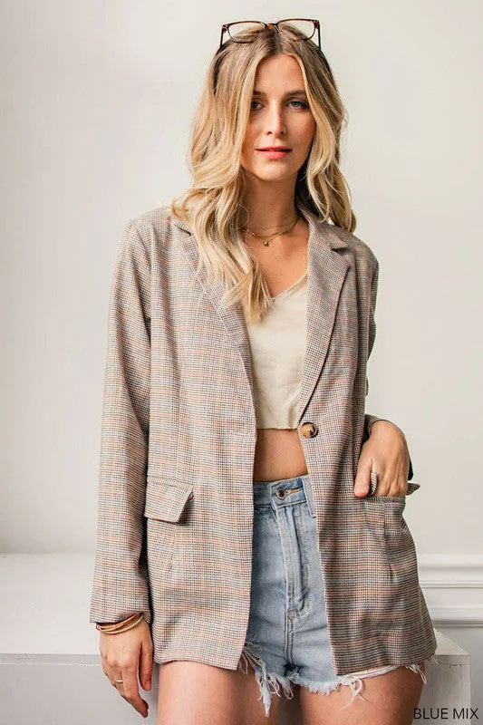 Recognition Plaid Double Button Boyfriend Blazer