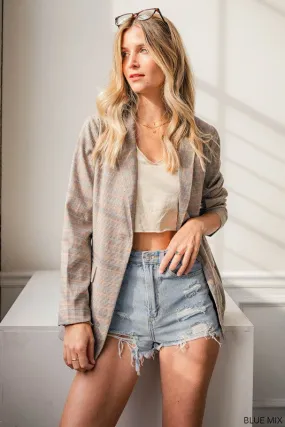 Recognition Plaid Double Button Boyfriend Blazer